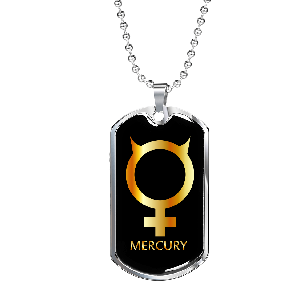 Zodiac and Astrology Symbol of the Planet Mercury Zodiac Necklace Stainless Steel or 18k Gold Dog Tag 24" Chain-Express Your Love Gifts