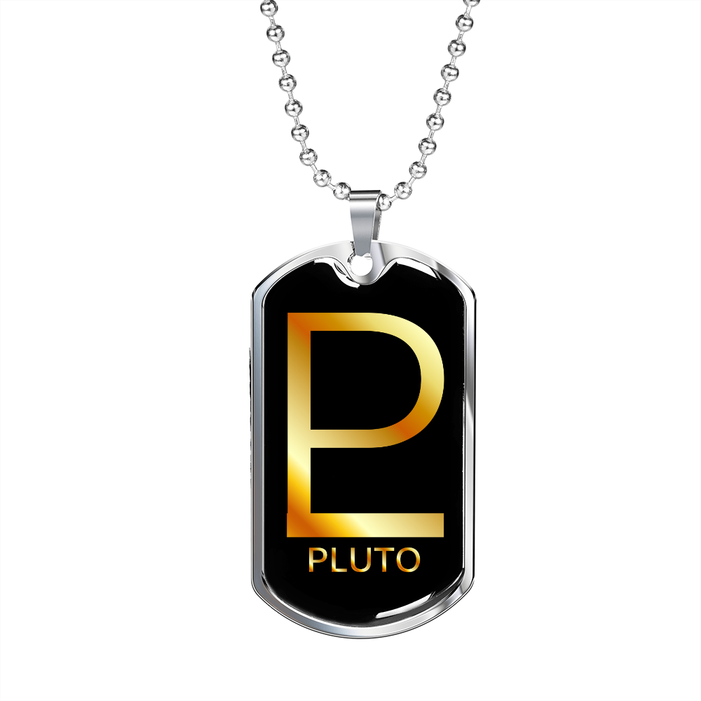 Zodiac and Astrology Symbol of the Planet Pluto Zodiac Necklace Stainless Steel or 18k Gold Dog Tag 24" Chain-Express Your Love Gifts