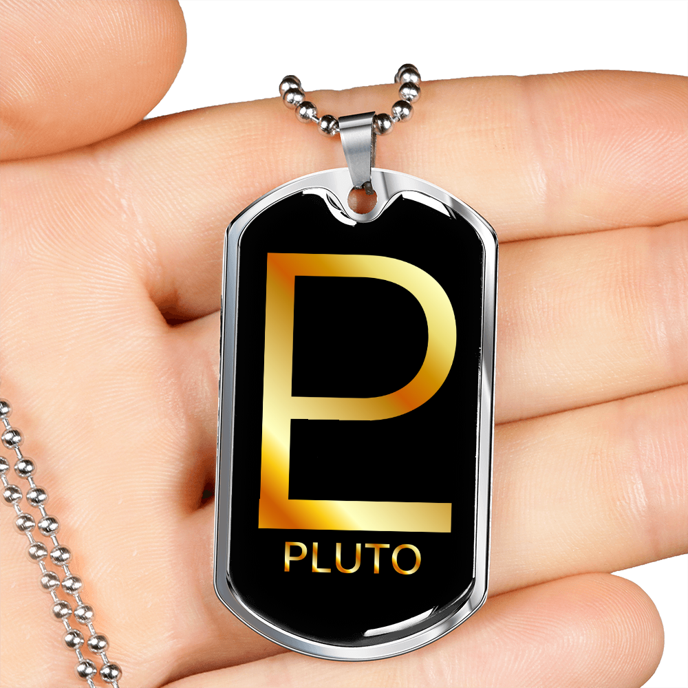 Zodiac and Astrology Symbol of the Planet Pluto Zodiac Necklace Stainless Steel or 18k Gold Dog Tag 24" Chain-Express Your Love Gifts