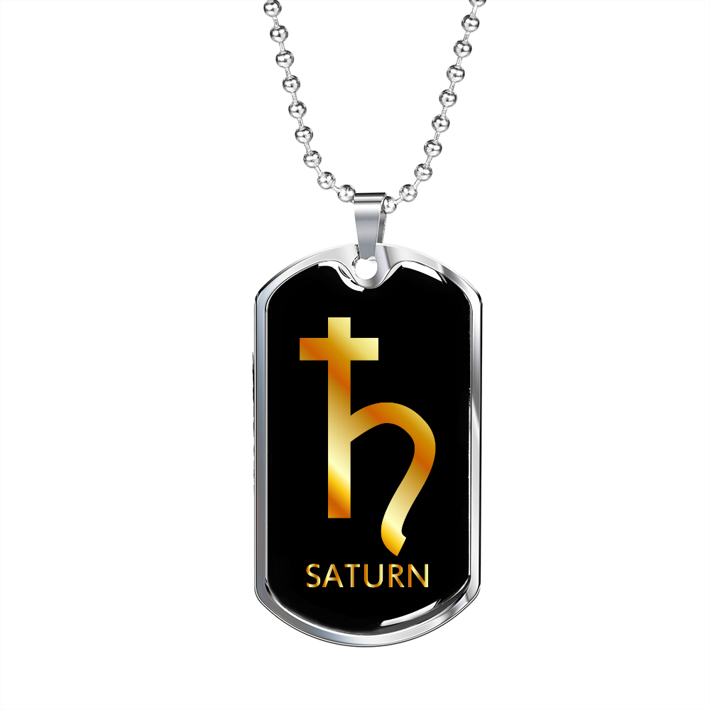 Zodiac and Astrology Symbol of the Planet Saturn Zodiac Necklace Stainless Steel or 18k Gold Dog Tag 24" Chain-Express Your Love Gifts
