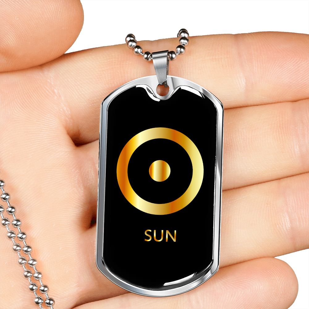 Zodiac and Astrology Symbol of the Planet Sun Zodiac Necklace Stainless Steel or 18k Gold Dog Tag 24" Chain-Express Your Love Gifts