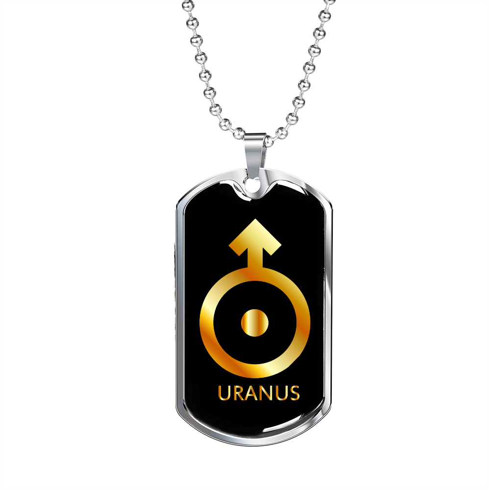 Zodiac and Astrology Symbol of the Planet Uranus Zodiac Necklace Stainless Steel or 18k Gold Dog Tag 24" Chain-Express Your Love Gifts