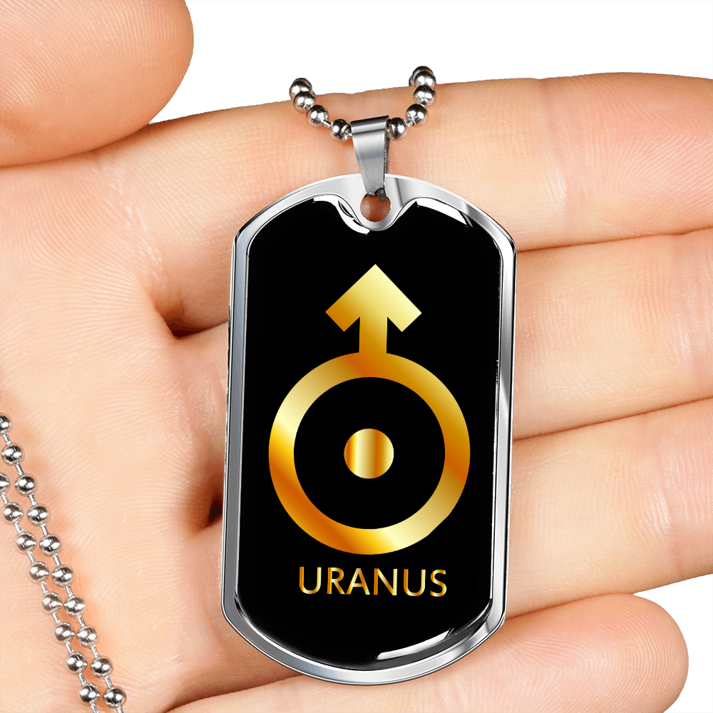 Zodiac and Astrology Symbol of the Planet Uranus Zodiac Necklace Stainless Steel or 18k Gold Dog Tag 24" Chain-Express Your Love Gifts