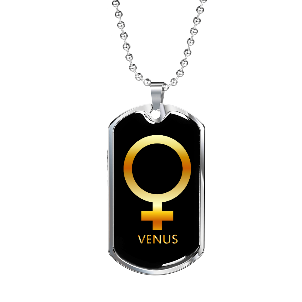 Zodiac and Astrology Symbol of the Planet Venus Zodiac Necklace Stainless Steel or 18k Gold Dog Tag 24" Chain-Express Your Love Gifts