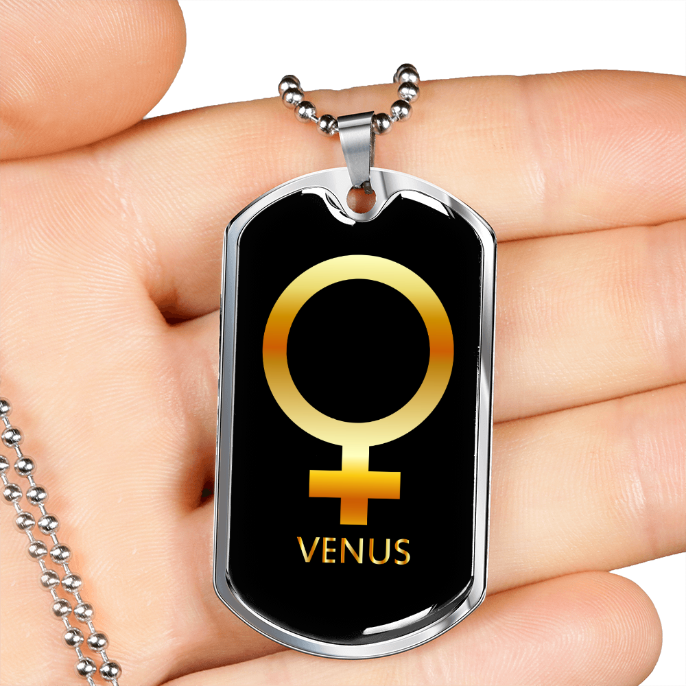 Zodiac and Astrology Symbol of the Planet Venus Zodiac Necklace Stainless Steel or 18k Gold Dog Tag 24" Chain-Express Your Love Gifts
