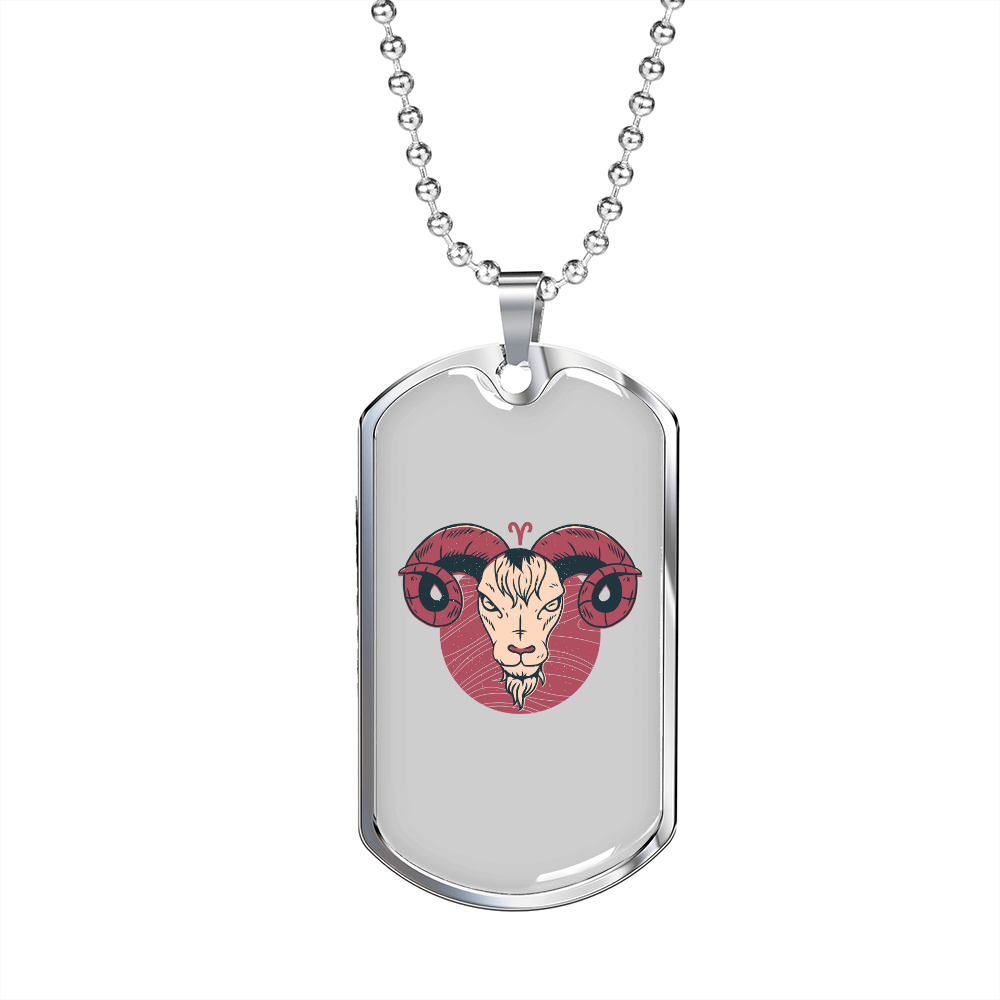 Zodiac Aries Hawk Zodiac Necklace Stainless Steel or 18k Gold Dog Tag 24" Chain-Express Your Love Gifts