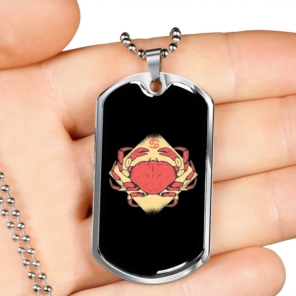 Zodiac Cancer Crab Zodiac Necklace Stainless Steel or 18k Gold Dog Tag 24" Chain-Express Your Love Gifts