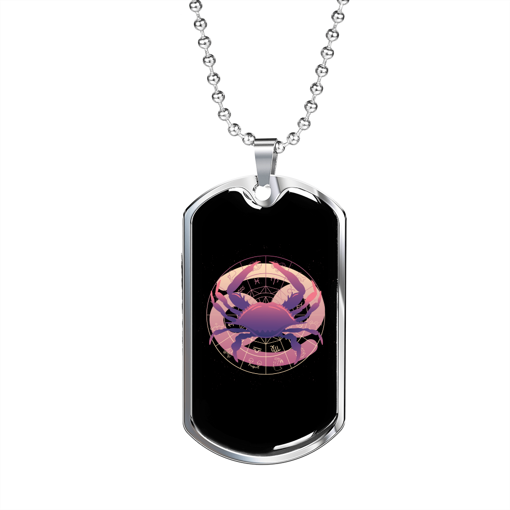 Zodiac Crab Cancer Zodiac Necklace Stainless Steel or 18k Gold Dog Tag 24" Chain-Express Your Love Gifts