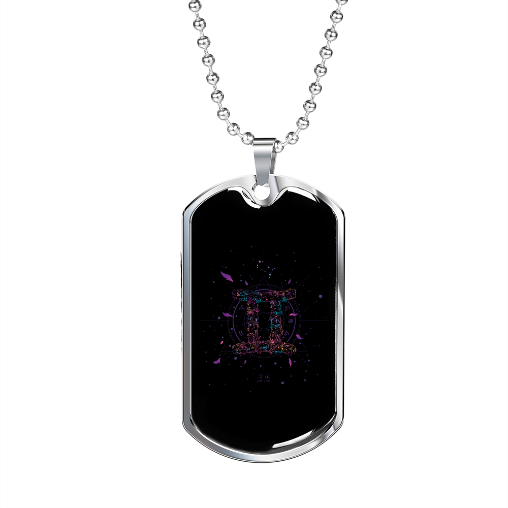 Zodiac Gemini Zodiac Necklace Stainless Steel or 18k Gold Dog Tag 24" Chain-Express Your Love Gifts