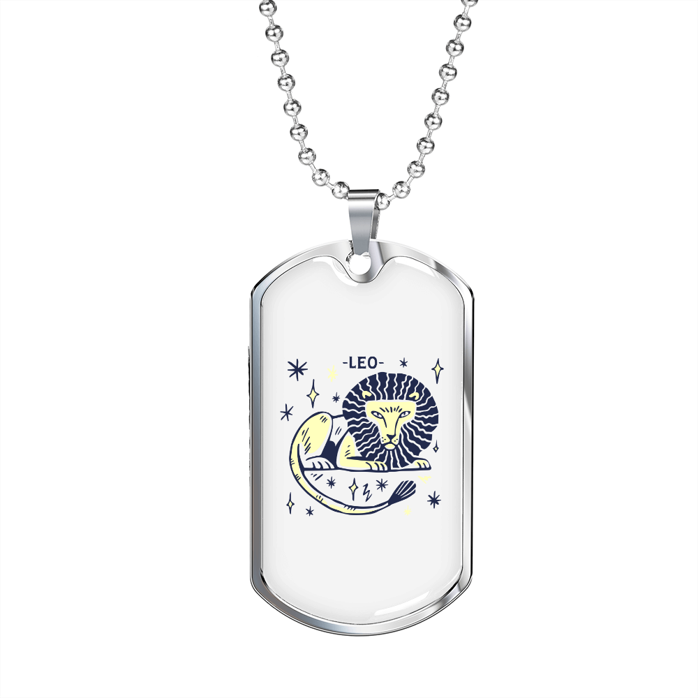 Zodiac Leo Mesa de Trabajo Zodiac Necklace Stainless Steel or 18k Gold Dog Tag 24" Chain-Express Your Love Gifts
