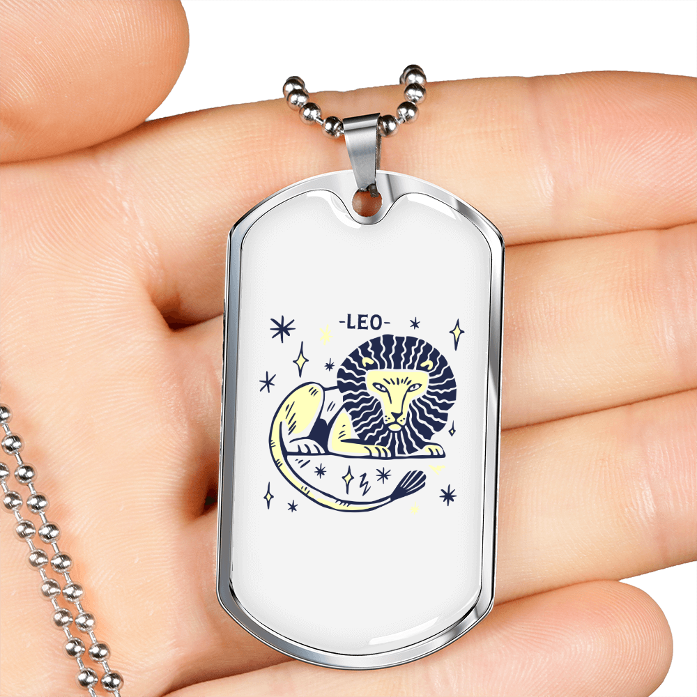 Zodiac Leo Mesa de Trabajo Zodiac Necklace Stainless Steel or 18k Gold Dog Tag 24" Chain-Express Your Love Gifts
