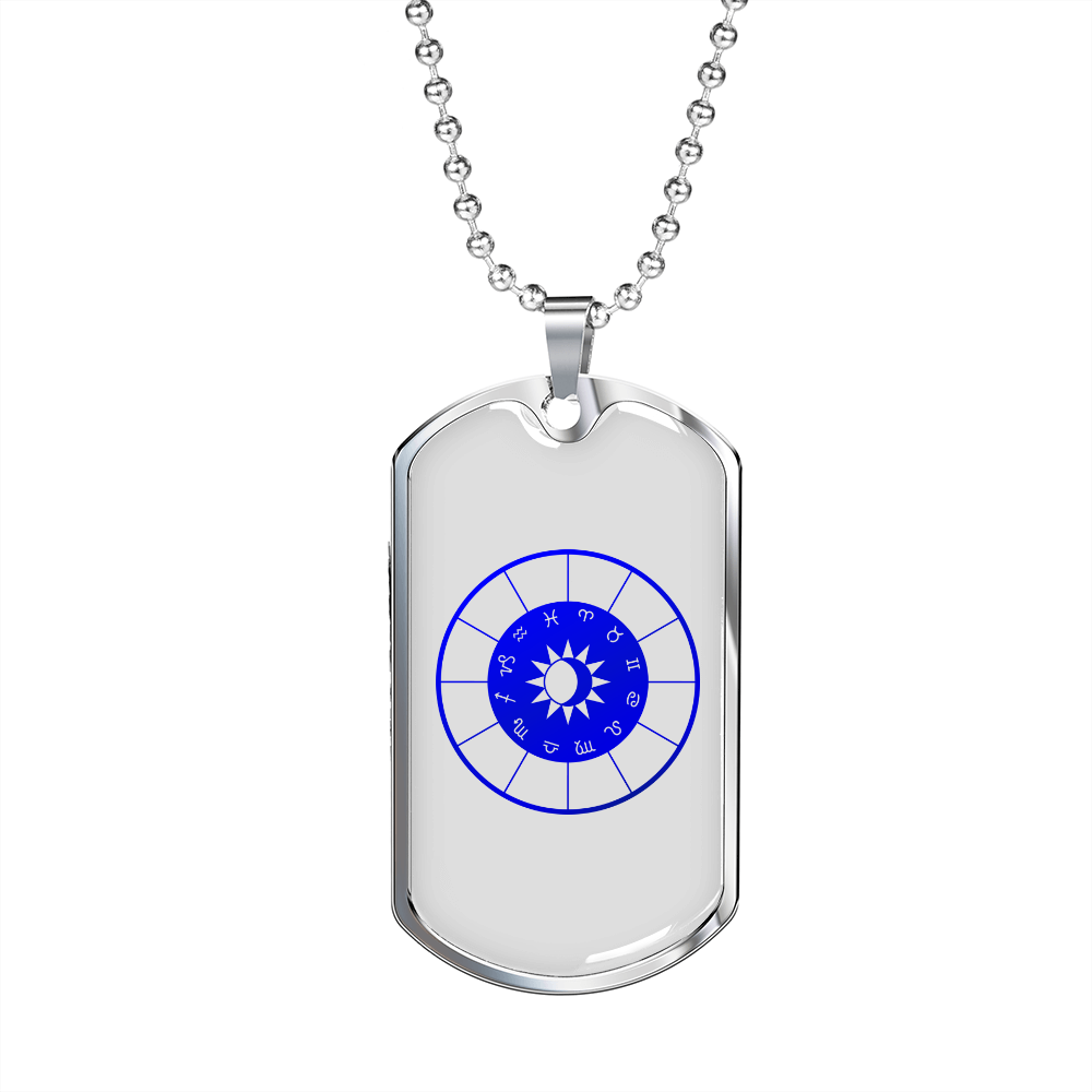 Zodiac Signs Blue in White Zodiac Necklace Stainless Steel or 18k Gold Dog Tag 24" Chain-Express Your Love Gifts