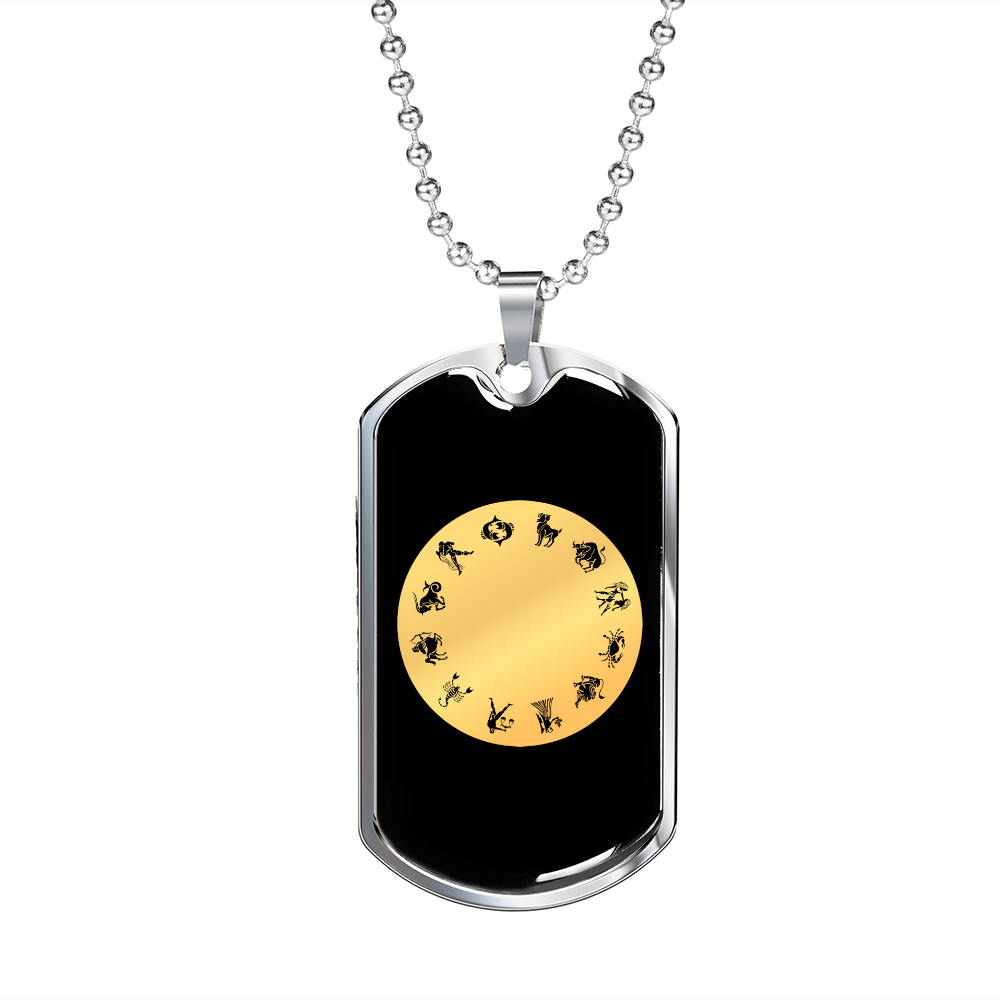 Zodiac Yellow Zodiac Necklace Stainless Steel or 18k Gold Dog Tag 24" Chain-Express Your Love Gifts